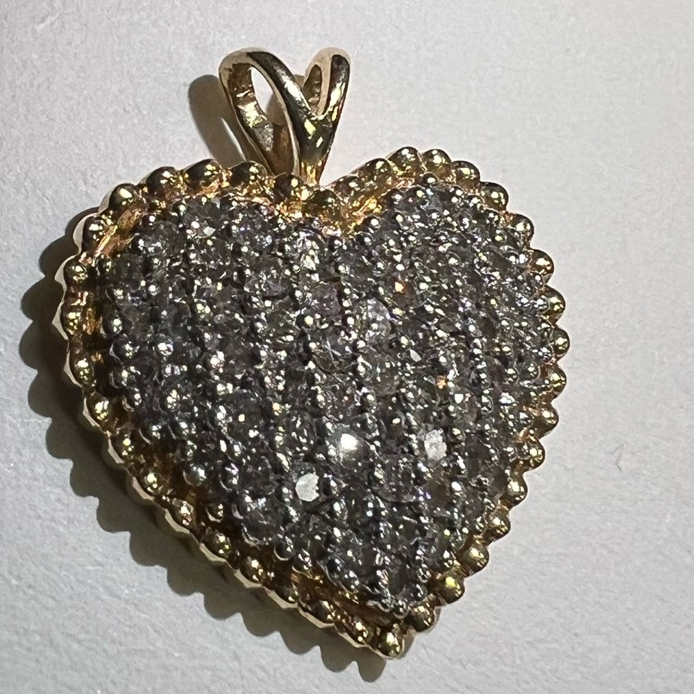 14K yellow gold and diamonds pavè heart Pendant 3.9g - Picture 4 of 15